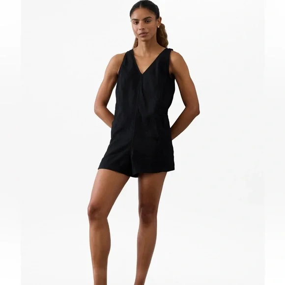Athleta Retreat Linen Romper Black - Picture 2 of 5